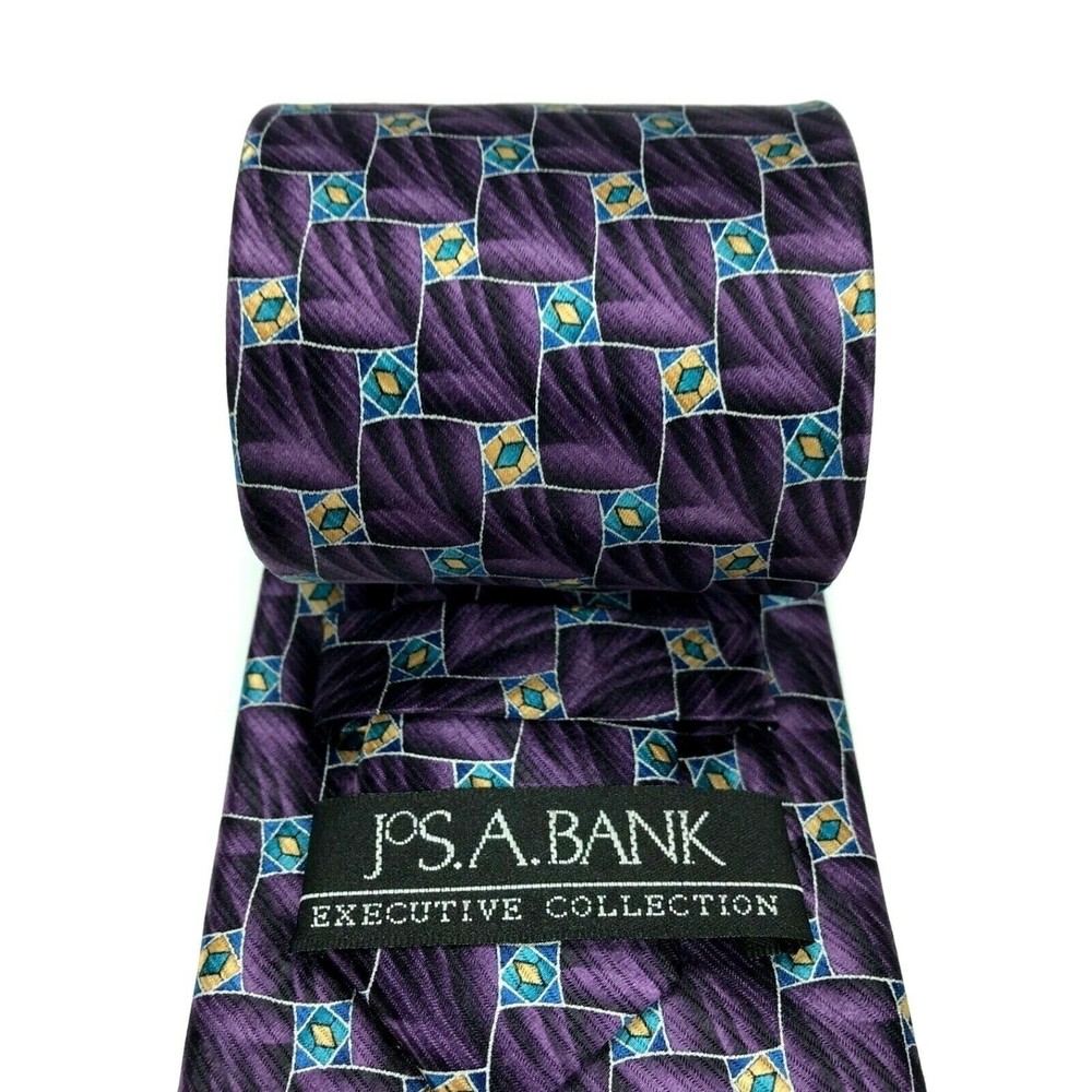 Jos. A. Bank Tie Executive Collection Purple Blue Gold Blue 100% Silk Necktie